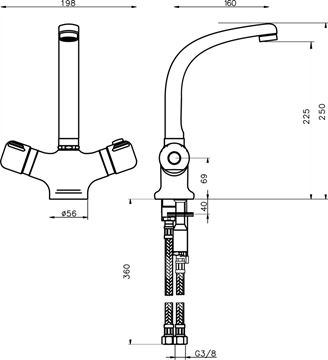 NOVASERVIS AQUAMAT drezová termostatická batéria, chróm 2613,0 Technický nákres