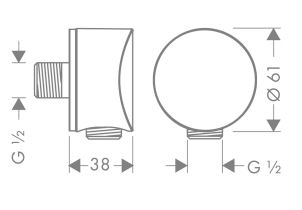 HANSGROHE FIXFIT S prípojka hadice 61mm so spätným ventilom 1/2"x1/2", matná čierna 26453670 Technický nákres