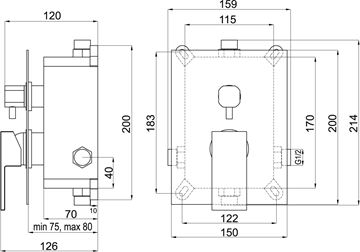 NOVASERVIS NOBLESS EDGE podomietková batéria, pre 2 spotrebiče, s telesom, chróm BOX36051R,0 Technický nákres