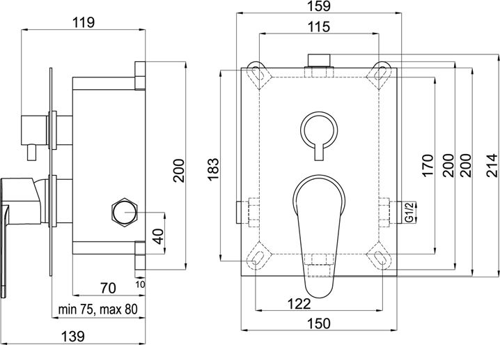 NOVASERVIS TITANIA FRESH podomietková batéria, pre 2 spotrebiče, s telesom, chróm BOX96051R,0 Technický nákres