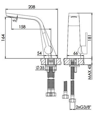 STEINBERG 260 umývadlová stojanková batéria, chróm 260 1010 1 Technický nákres