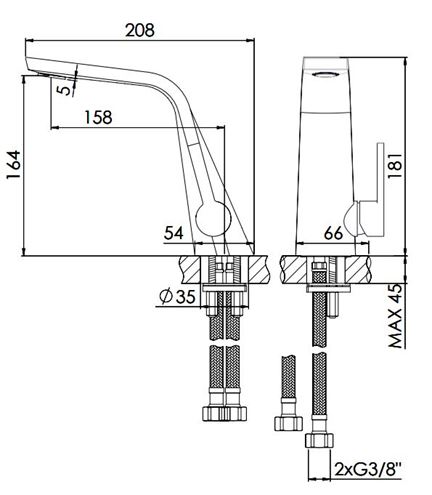 STEINBERG 260 umývadlová stojanková batéria, chróm 260 1010 1 Technický nákres