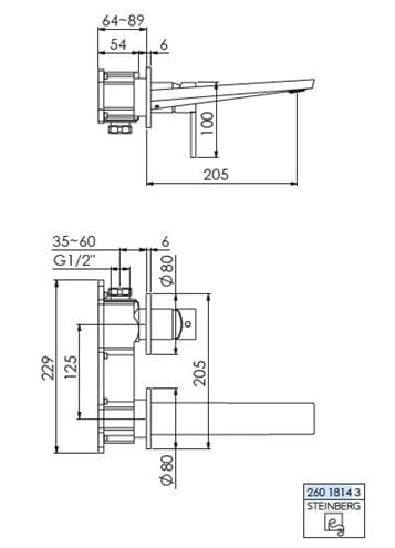 STEINBERG 260 umývadlová podomietková batéria, chróm 260 1814 3 Technický nákres