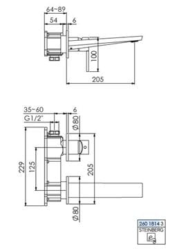 STEINBERG 260 umývadlová podomietková batéria, chróm 260 1814 3 Technický nákres