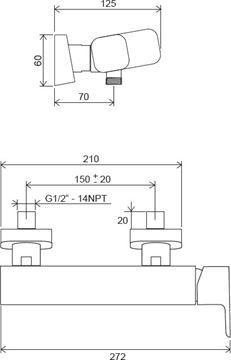 RAVAK 10° FREE TD F 032.00CR sprchová nástenná batéria, chróm X070132 Technický nákres