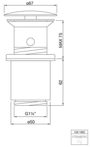 STEINBERG 100 umývadlový výpust 5/4", click-clack, pre umývadlá s prepadom, chróm 100 1692 Technický nákres