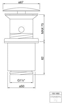 STEINBERG 100 umývadlový výpust 5/4", click-clack, pre umývadlá s prepadom, chróm 100 1692 Technický nákres