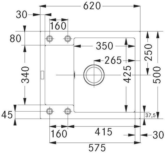 FRANKE MARIS MRG 611-62 fragranitový drez 620x500 mm, otočný, odkvapkávač, sahara 114.0284.757 Technický nákres