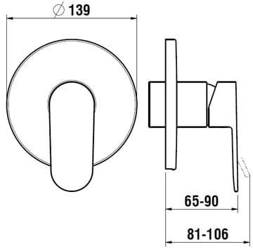 LAUFEN NEJA sprchová podomietková batéria, chróm H3315160040001 Technický nákres