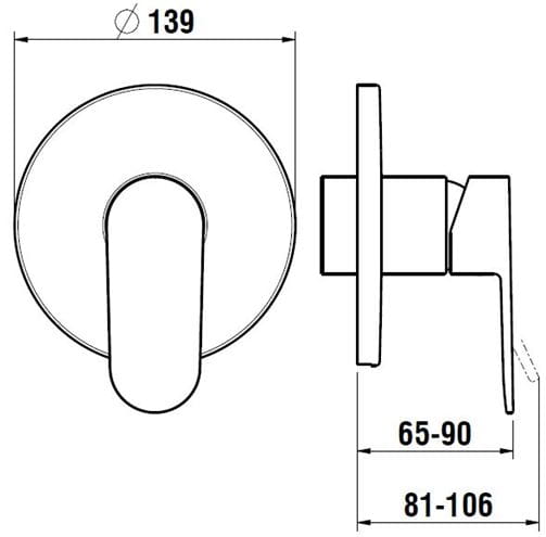 LAUFEN NEJA sprchová podomietková batéria, chróm H3315160040001 Technický nákres