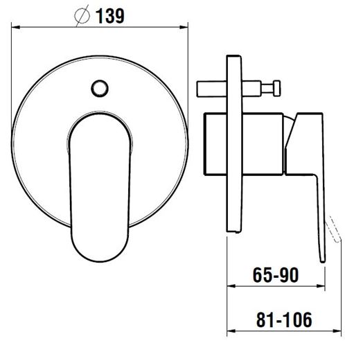 LAUFEN NEJA vaňová podomietková batéria, s prepínačom, chróm H3215160040001 Technický nákres