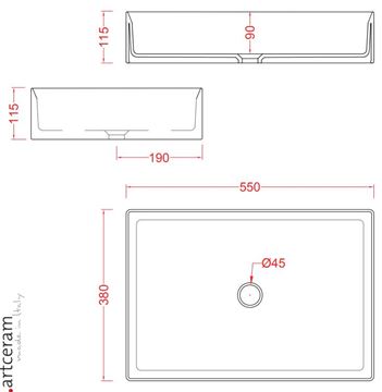 ARTCERAM SCALINO umývadlo na dosku 55 cm, bez prepadu SCL002 01,00 Technický nákres