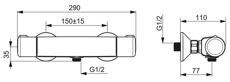 HANSA MICRA sprchová nástenná batéria, termostatická, Thermo Cool, chróm 58150171 Technický nákres