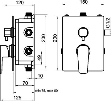 NOVASERVIS METALIA 58 podomietková batéria, pre 2 spotrebiče, s telesom, chróm BOX58051R,0 Technický nákres