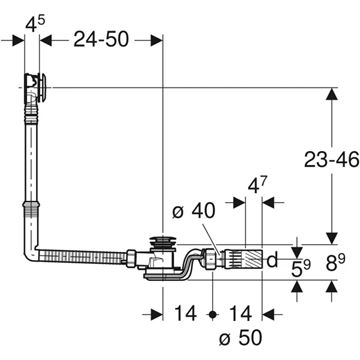 GEBERIT vaňový sifón 50 cm, bovden, chróm 150.751.21.6 Technický nákres