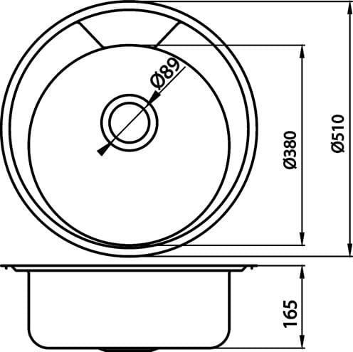 NOVASERVIS nerezový drez pr. 510 mm, otvor pre batériu DR51 Technický nákres