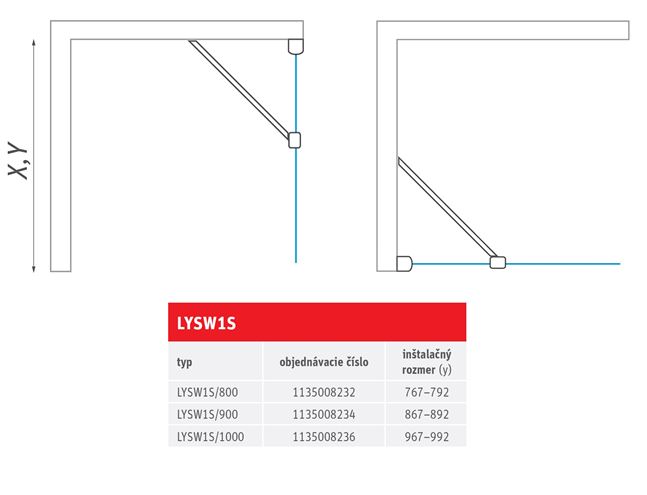 ROTH LIMAYA LINE LYSW1S 900 bočná stena 90x195 cm, brillant/číre sklo 1135008234 Technický nákres