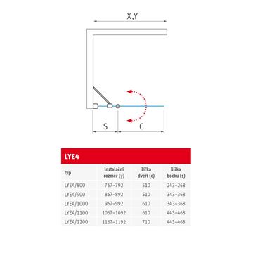 ROTH LIMAYA LINE LYE4/900 sprchové dvere 90x195 cm, lietacie, brillant/sklo transparent 1135008255 Technický nákres
