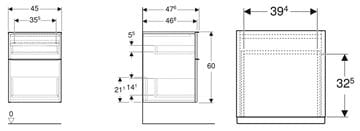 GEBERIT ICON nízka skrinka 45x47,6x60 cm, 2 zásuvky, matná biela 502.315.01.3 Technický nákres