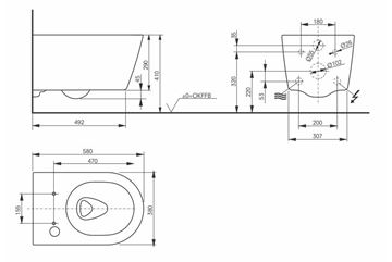 CONCEPT 200, 300 závesné WC, Rimless splachovanie 542ERY-CON-WC-R Technický nákres