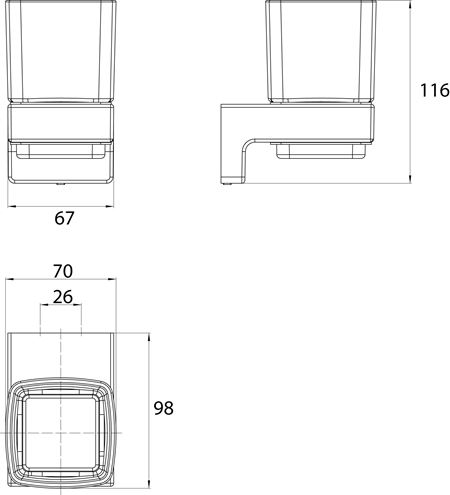 CONCEPT 300 nástenný pohárik, sklo, chróm 010-8437 Technický nákres