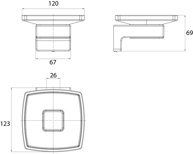 CONCEPT 300 mydlovnička, nástenná, sklo, chróm 010-8439 Technický nákres