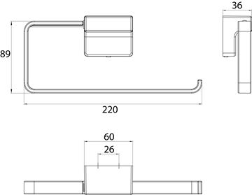 CONCEPT 300 držiak uteráka 220 mm, chróm 010-8442 Technický nákres
