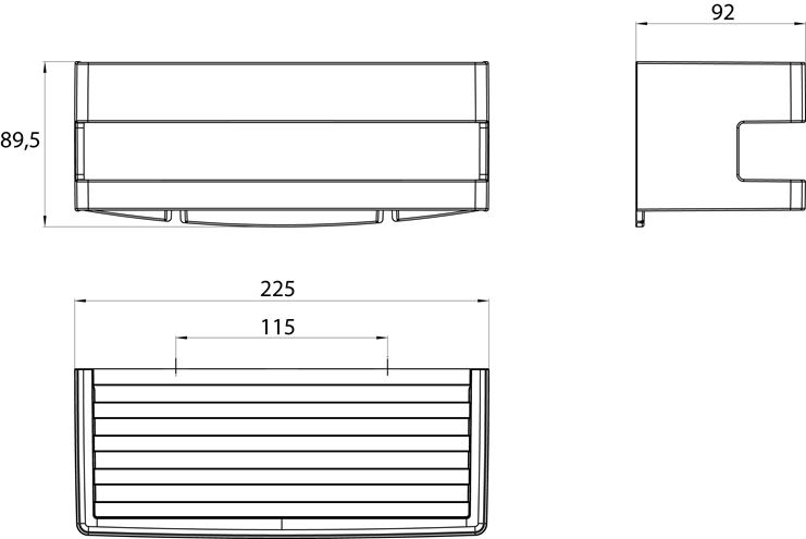 CONCEPT 300 polica 225 mm, nástenná, chróm 010-8472 Technický nákres