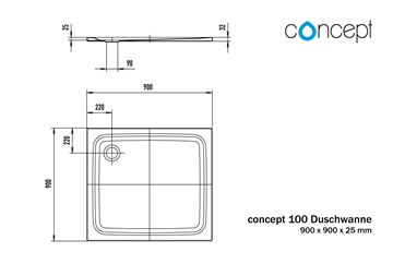 CONCEPT 100 sprchová vanička 90x90 cm, smaltovaná oceľ, bez nosiča 722815480001 Technický nákres