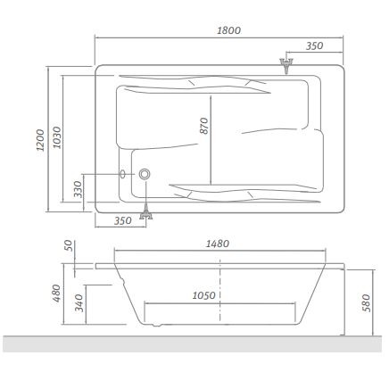 ROTH AMORE 120 bočný panel k vani 120x58 cm  9720002 Technický nákres
