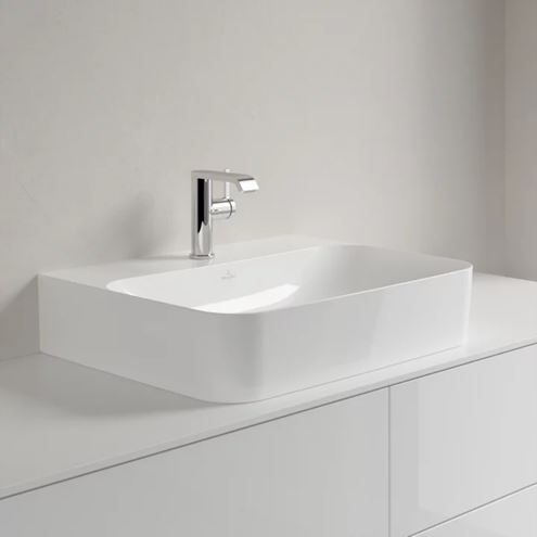 VILLEROY & BOCH FINION umývadlo na dosku 60 cm, s otvorom pre batériu, bez prepadu, CeramicPlus, alpská biela 41686LR1 Obrázek - fotka