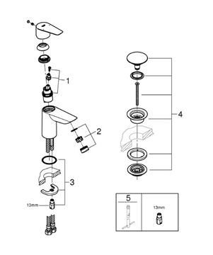 GROHE BAUEDGE umývadlová stojanková, s odtokovou súpravou, chróm 23895001 Obrázek - fotka
