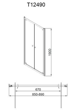 EASY NEO T12490 sprchové dvere 90x190 cm, krídlové, chróm/sklo transparent T12490 Technický nákres