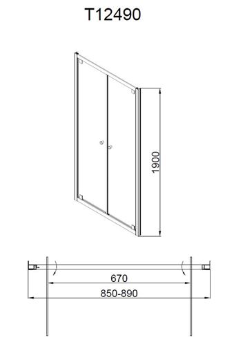 EASY NEO T12490 sprchové dvere 90x190 cm, krídlové, chróm/sklo transparent T12490 Technický nákres