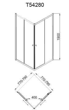 EASY NEO T54280 sprchový kút 80x80 cm, rohový vstup, posuvné dvere, chróm/sklo transparent T54280 Technický nákres