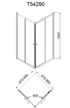EASY NEO T54290 sprchový kút 90x90 cm, rohový vstup, posuvné dvere, chróm/sklo transparent T54290 Technický nákres