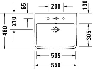 DURAVIT NO.1 umývadlo 55 cm, s otvorom pre batériu a prepadom 23755500002 Technický nákres