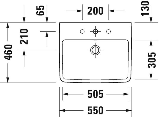 DURAVIT NO.1 umývadlo 55 cm, s otvorom pre batériu a prepadom 23755500002 Technický nákres