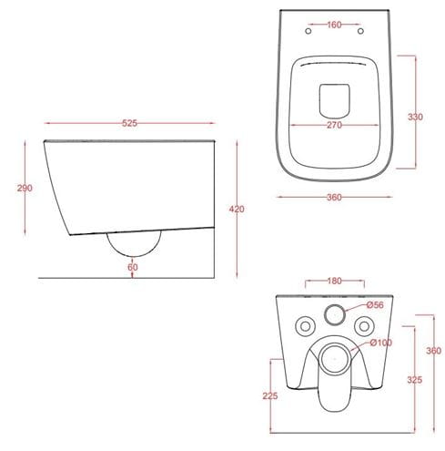 ARTCERAM A16 závesné WC, Rimless splachovanie ASV003 01,00 Technický nákres