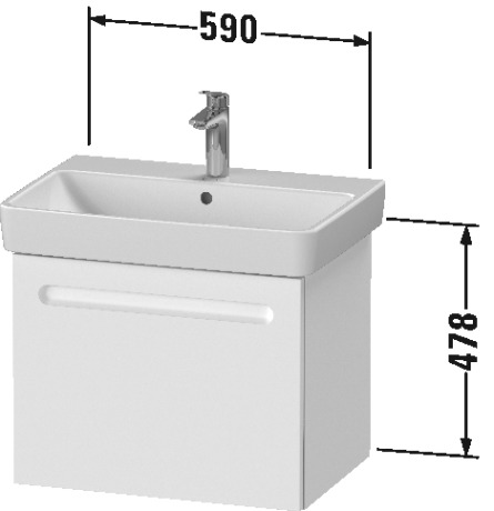 DURAVIT NO.1 skrinka pod umývadlo 59x42,6x47,8 cm, 1 zásuvka, Graphit matt N14382049490000 Technický nákres