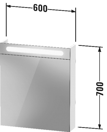 DURAVIT DURASTYLE BASIC zrkadlová skrinka 60x70x14,8 cm, osvetlenie, s vypínačom a el. zásuvkou, pánty vľavo, matná biela N17920L00000000 Technický nákres