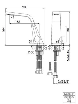 STEINBERG 260 umývadlová stojanková batéria, matná čierna 260 1010 1 S Technický nákres