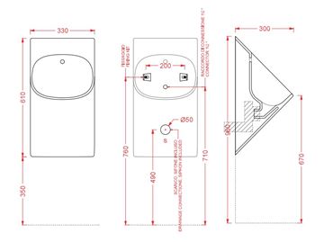 ARTCERAM LA FONTANA 2.0 pisoár, zadný prívod vody LFO002 01,00 Technický nákres