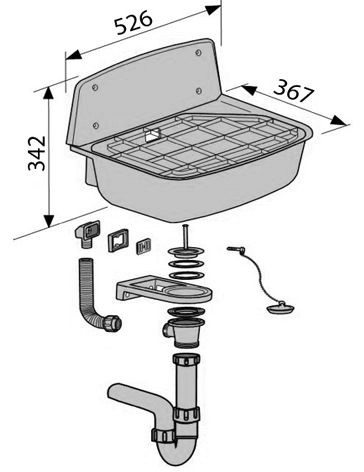 CONCEPT výlevka so sifónom 52,6 cm, s mriežkou 26203 Technický nákres
