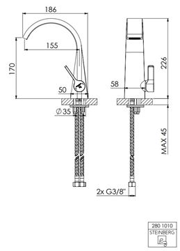 STEINBERG 280 umývadlová stojanková batéria, chróm 280 1010 Technický nákres