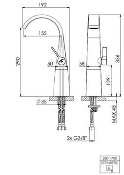STEINBERG 280 umývadlová stojanková batéria, chróm 280 1700 Technický nákres