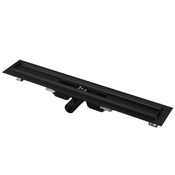 ALCA APZ101BLACK LOW sprchový žľab 750 mm, do priestoru aj k stene, bočný odtok DN 40, bez roštu, PP/nerez oceľ, čierna matná