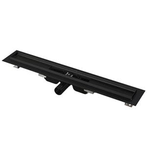 ALCA APZ101BLACK LOW sprchový žľab 750 mm, do priestoru aj k stene, bočný odtok DN 40, bez roštu, PP/nerez oceľ, čierna matná