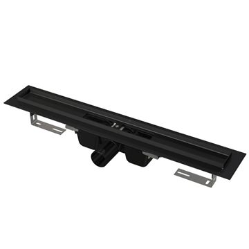ALCA APZ1BLACK sprchový žľab 650 mm, do priestoru aj k stene, bočný odtok DN 50, bez roštu, PP/čierna matná