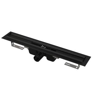 ALCA APZ1BLACK sprchový žľab 750 mm, do priestoru aj k stene, bočný odtok DN 50, bez roštu, PP/ čierna matná